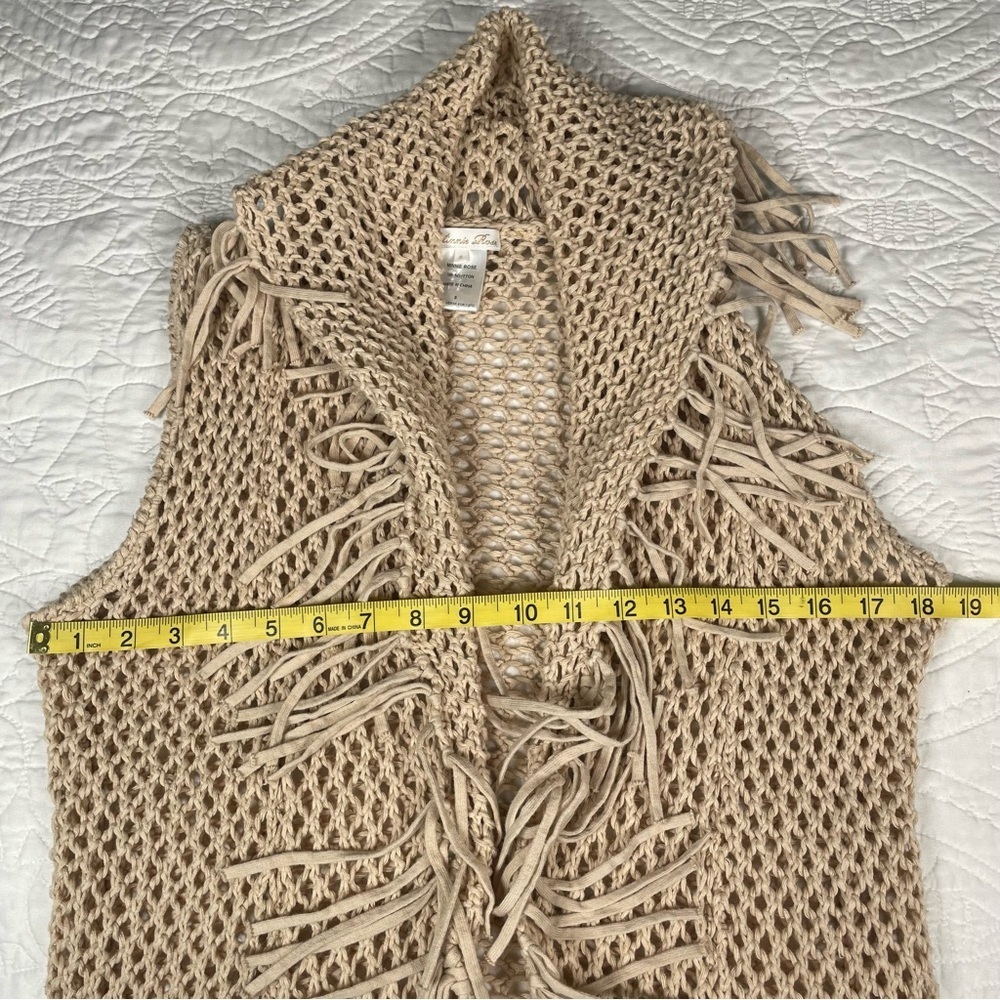 Minnie Rose Crochet Fringe Cardigan Boho 100% Cotton Vest Size S - Picture 8 of 9